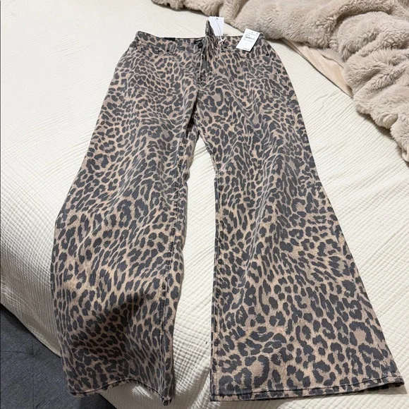 Good American Leopard Print Wide Leg Pants - Tan & Black - Picture 2 of 8